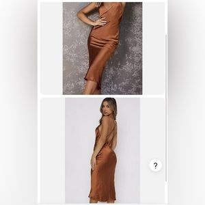 White Fox Rust Satin Midi Dress